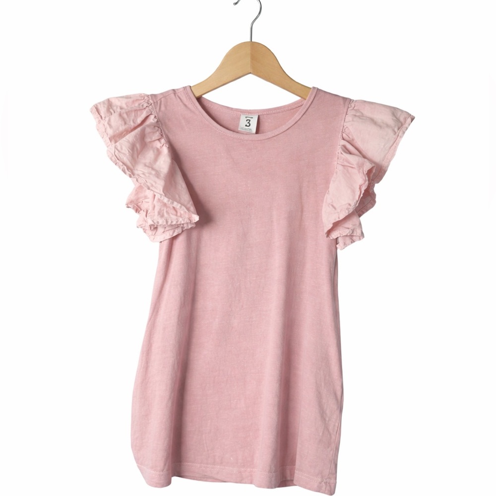 Stem Cotton Pink Acid Wash Dress. Size Ruffle Sleeve Elevated Basic